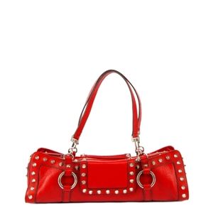 Sabina Orange Leather Studded Baguette